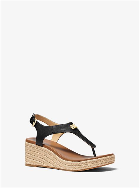 michael kors navy espadrille slides|Laney Saffiano Leather Espadrille Wedge Sandal .